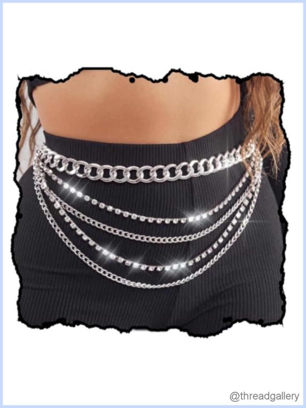 Rhinestone Waist Chain Belt Layered Body Accessory for Women